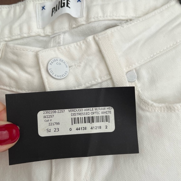 Paige Verdugo Ankle w/Raw Hem Distressed Optic White Women Pants, SZ 23, NWT - Picture 9 of 12